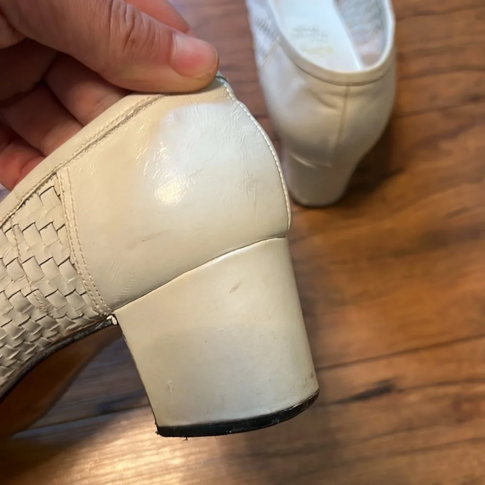 Vintage Made in Italy Woven White Leather Heels 60s/70s - Picture 9 of 11